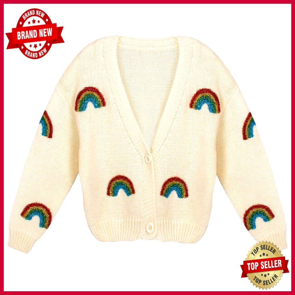 Long Sleeve V-Neck Cardigan Sweater, Button Down, Polyester, Xs-M